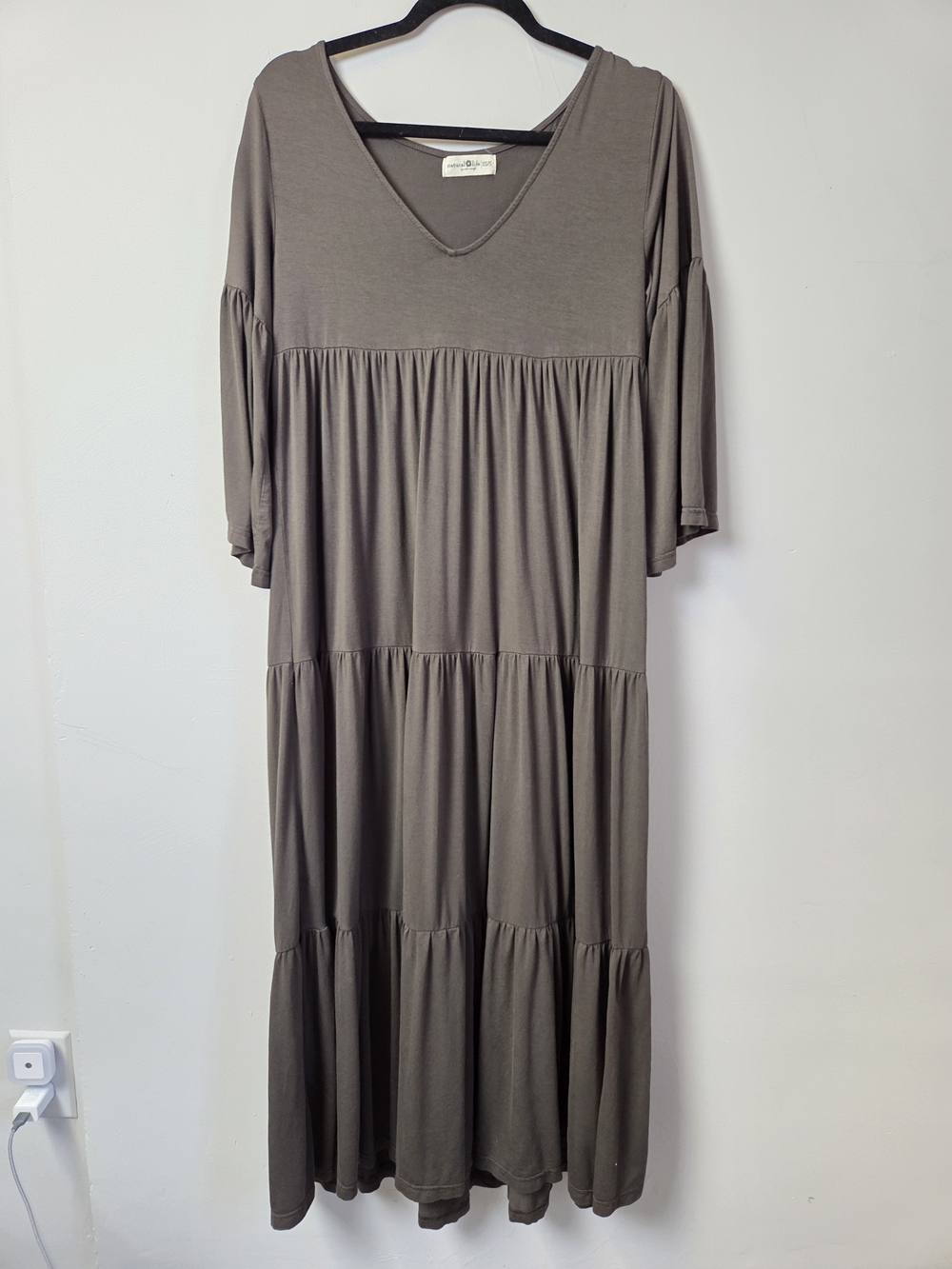 NATURAL LIFE Taupe Tiered V‑Neck Maxi Dress